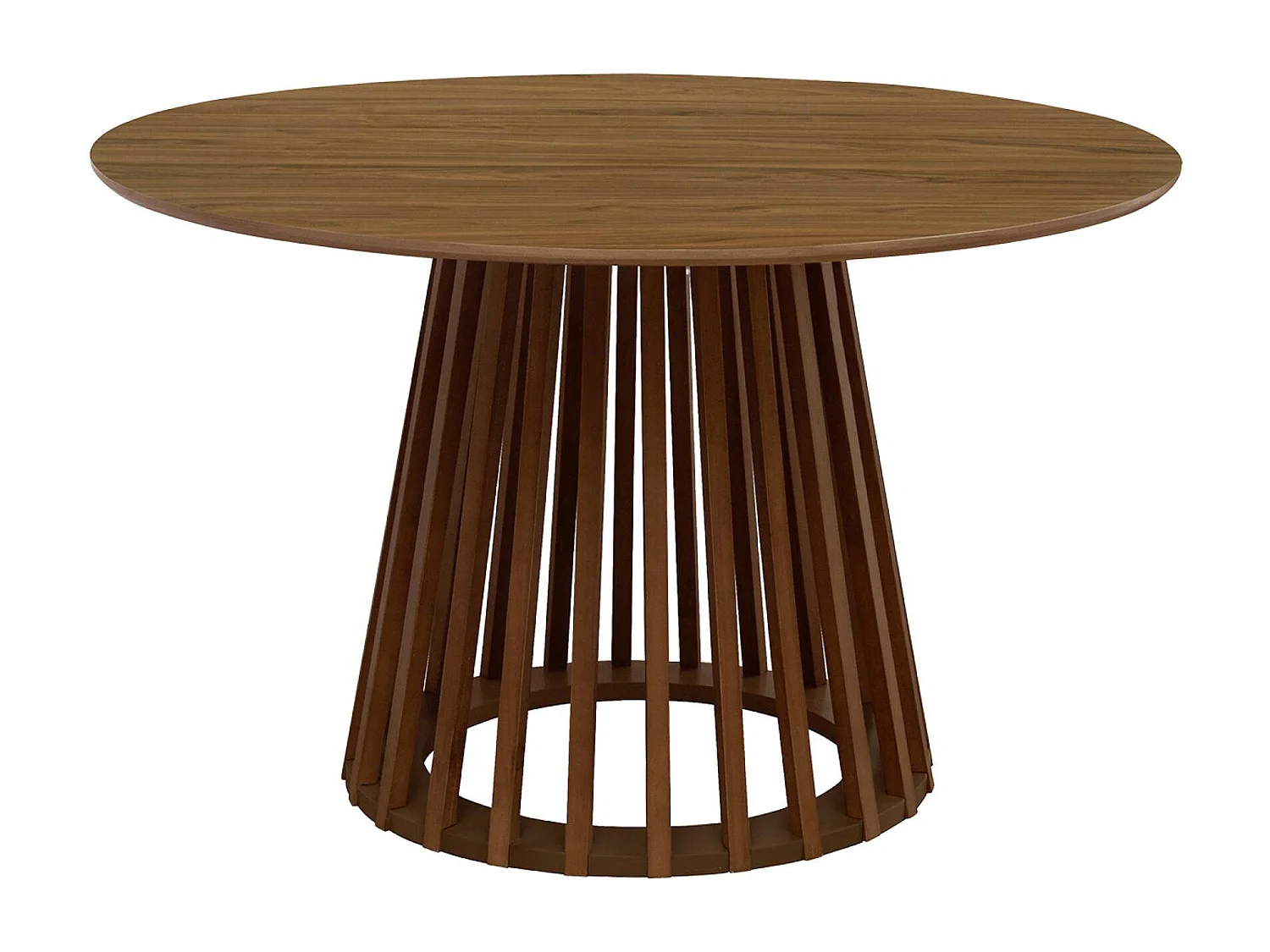 Table à manger effet bois noyer. pieds bois de sapin 4 places Ø120cm