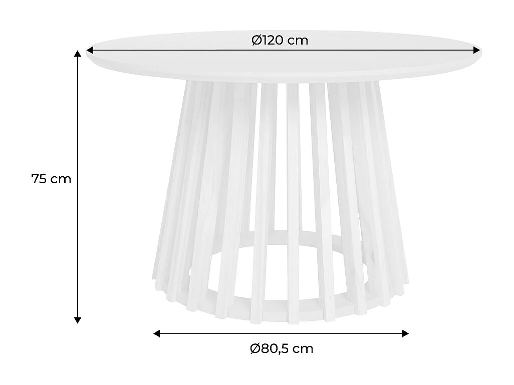 Table à manger effet bois noyer. pieds bois de sapin 4 places Ø120cm
