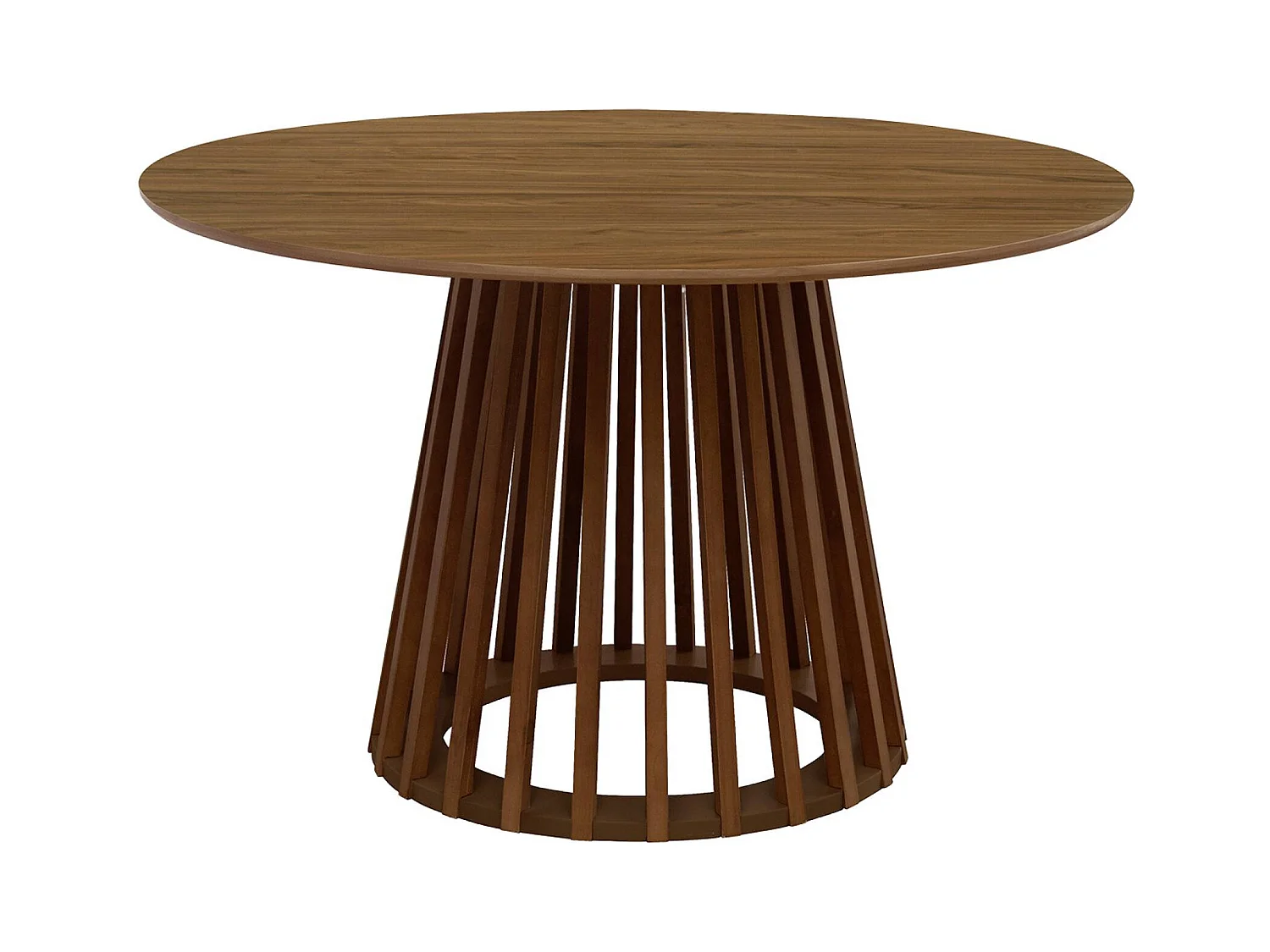 Table à manger effet bois noyer. pieds bois de sapin 4 places Ø120cm