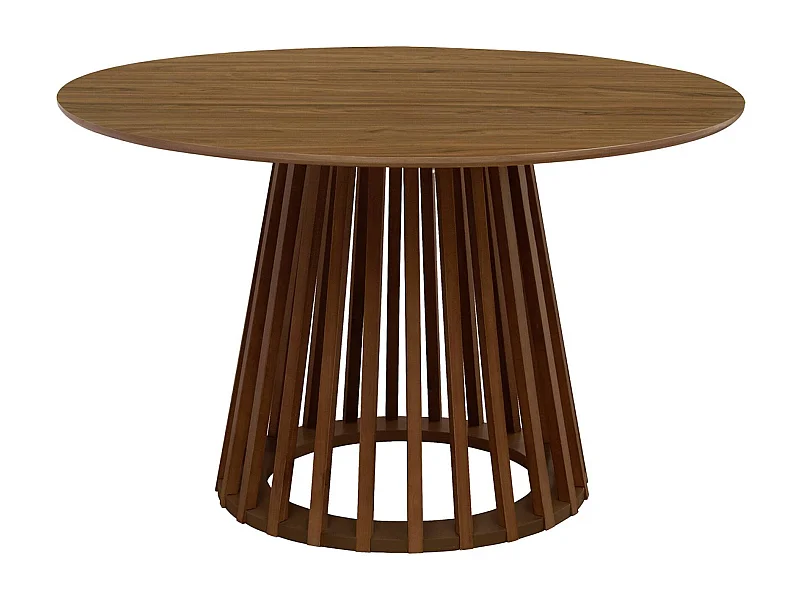 Table à manger effet bois noyer. pieds bois de sapin 4 places Ø120cm