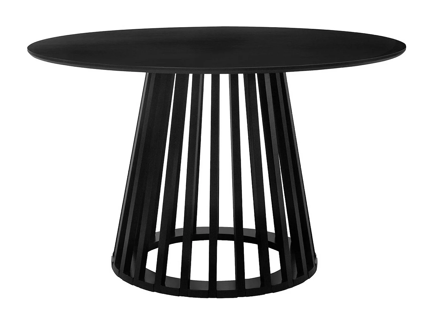 Table à manger effet bois noir. pieds bois de sapin 4 places Ø120cm