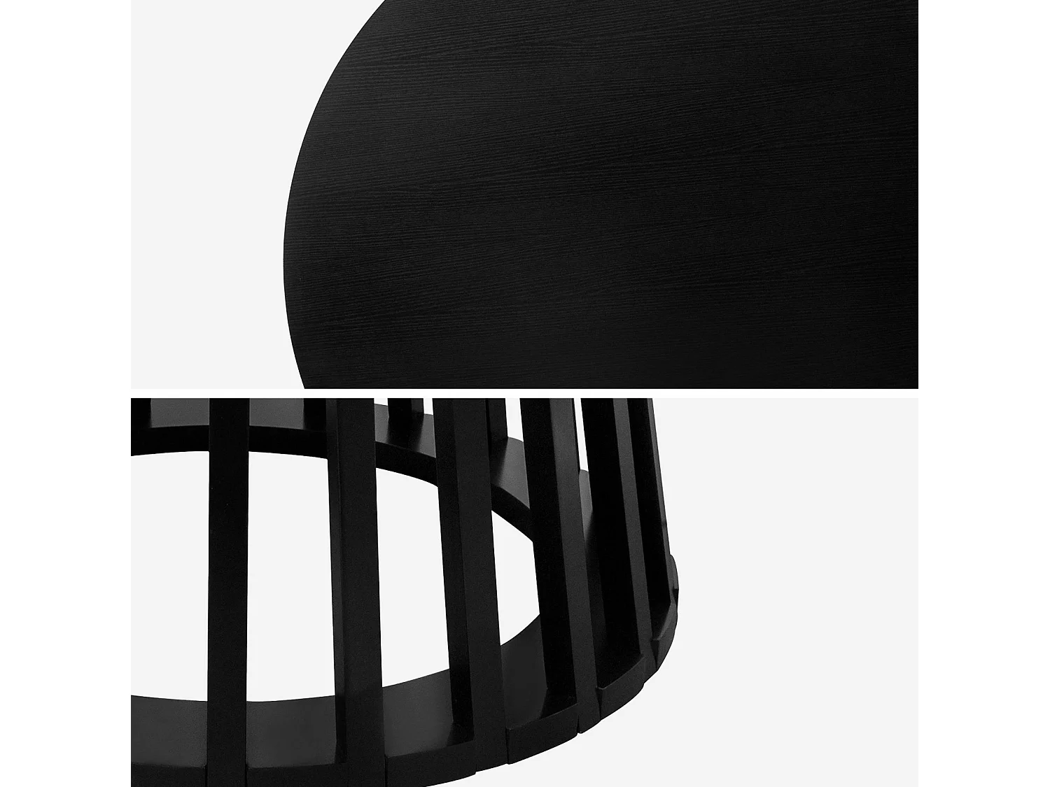 Table à manger effet bois noir. pieds bois de sapin 4 places Ø120cm