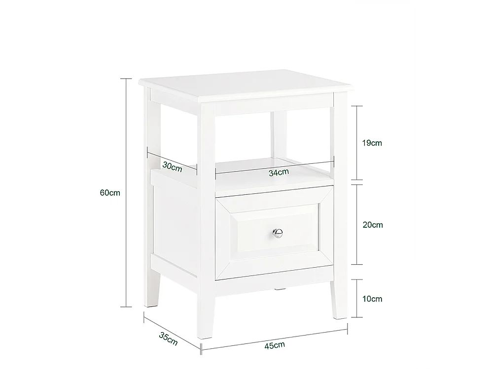 SoBuy Table de Chevet, Table d'Appoint, Bout de Canapé avec 1 Tiroir, Table de Nuit Convient pour Tout Lit et Toute Chambre, Blanc, 45 x 35 x 60 cm, FBT131-W