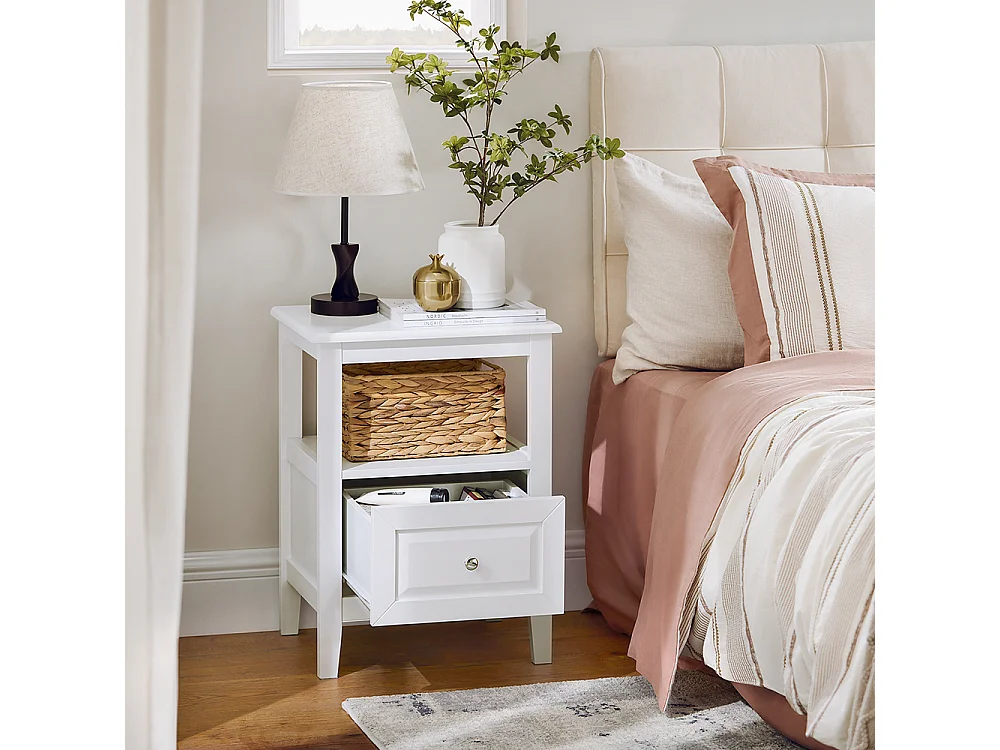 SoBuy Table de Chevet, Table d'Appoint, Bout de Canapé avec 1 Tiroir, Table de Nuit Convient pour Tout Lit et Toute Chambre, Blanc, 45 x 35 x 60 cm, FBT131-W