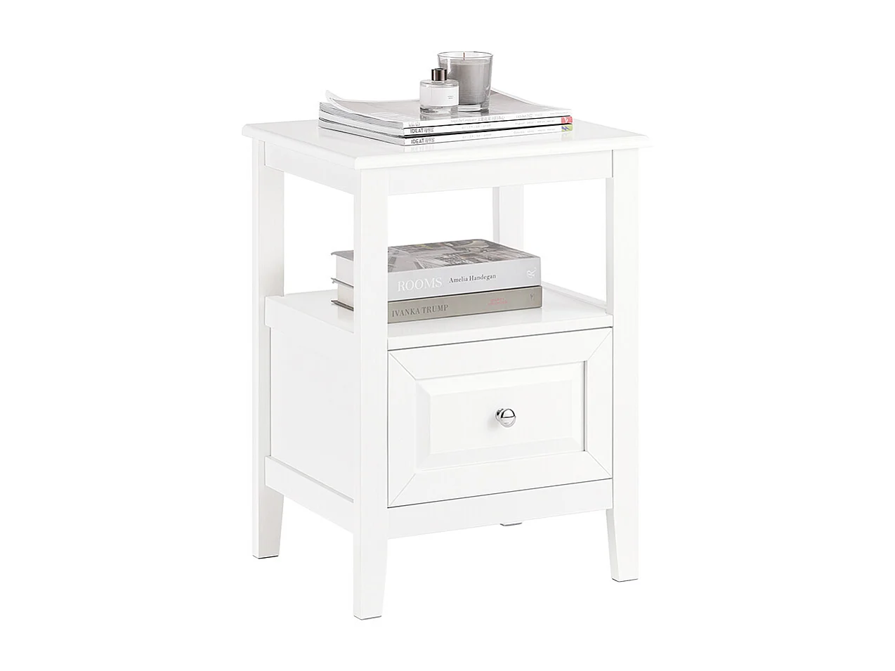 SoBuy Table de Chevet, Table d'Appoint, Bout de Canapé avec 1 Tiroir, Table de Nuit Convient pour Tout Lit et Toute Chambre, Blanc, 45 x 35 x 60 cm, FBT131-W