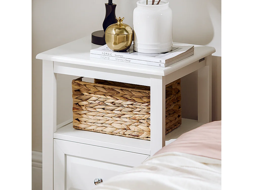 SoBuy Table de Chevet, Table d'Appoint, Bout de Canapé avec 1 Tiroir, Table de Nuit Convient pour Tout Lit et Toute Chambre, Blanc, 45 x 35 x 60 cm, FBT131-W