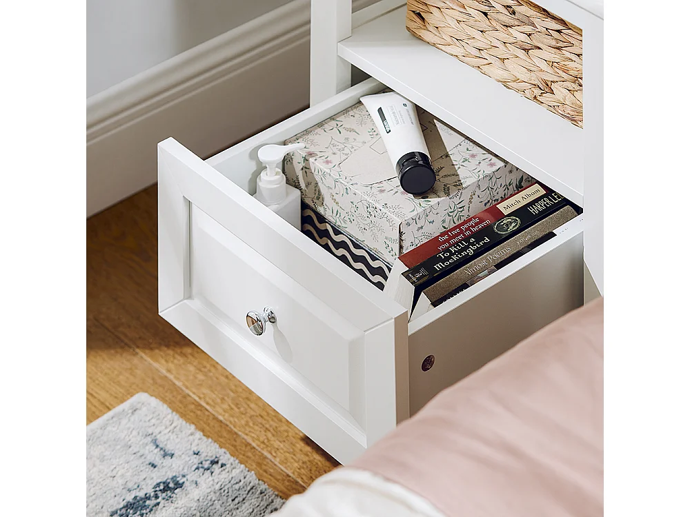 SoBuy Table de Chevet, Table d'Appoint, Bout de Canapé avec 1 Tiroir, Table de Nuit Convient pour Tout Lit et Toute Chambre, Blanc, 45 x 35 x 60 cm, FBT131-W