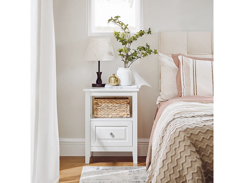 SoBuy Table de Chevet, Table d'Appoint, Bout de Canapé avec 1 Tiroir, Table de Nuit Convient pour Tout Lit et Toute Chambre, Blanc, 45 x 35 x 60 cm, FBT131-W