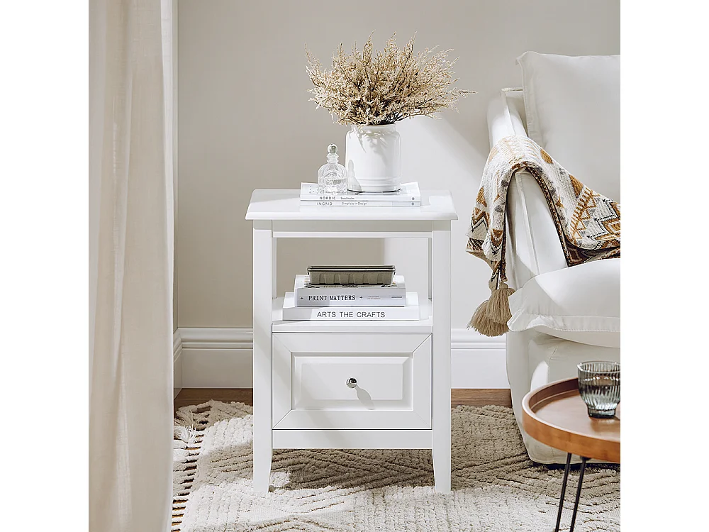 SoBuy Table de Chevet, Table d'Appoint, Bout de Canapé avec 1 Tiroir, Table de Nuit Convient pour Tout Lit et Toute Chambre, Blanc, 45 x 35 x 60 cm, FBT131-W
