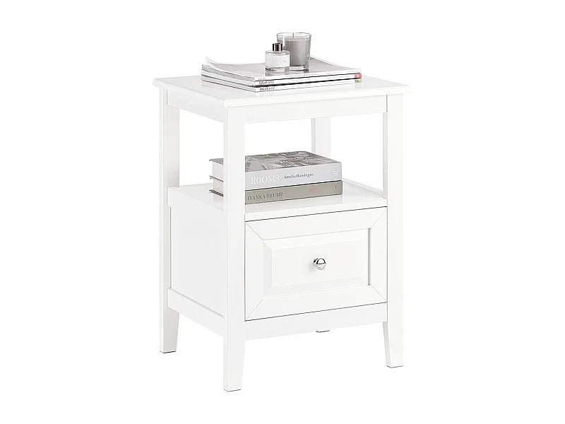 SoBuy Table de Chevet, Table d'Appoint, Bout de Canapé avec 1 Tiroir, Table de Nuit Convient pour Tout Lit et Toute Chambre, Blanc, 45 x 35 x 60 cm, FBT131-W