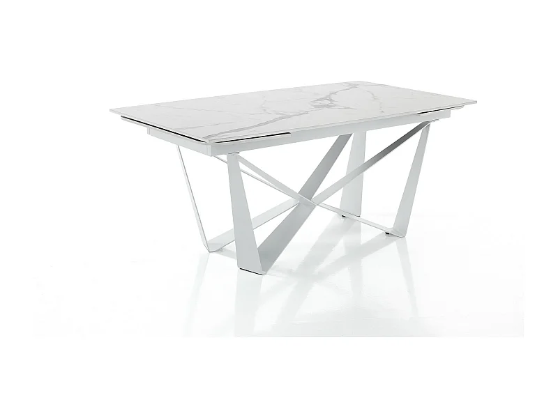 Mesa extensible en cerámica con acabado mármol blanco