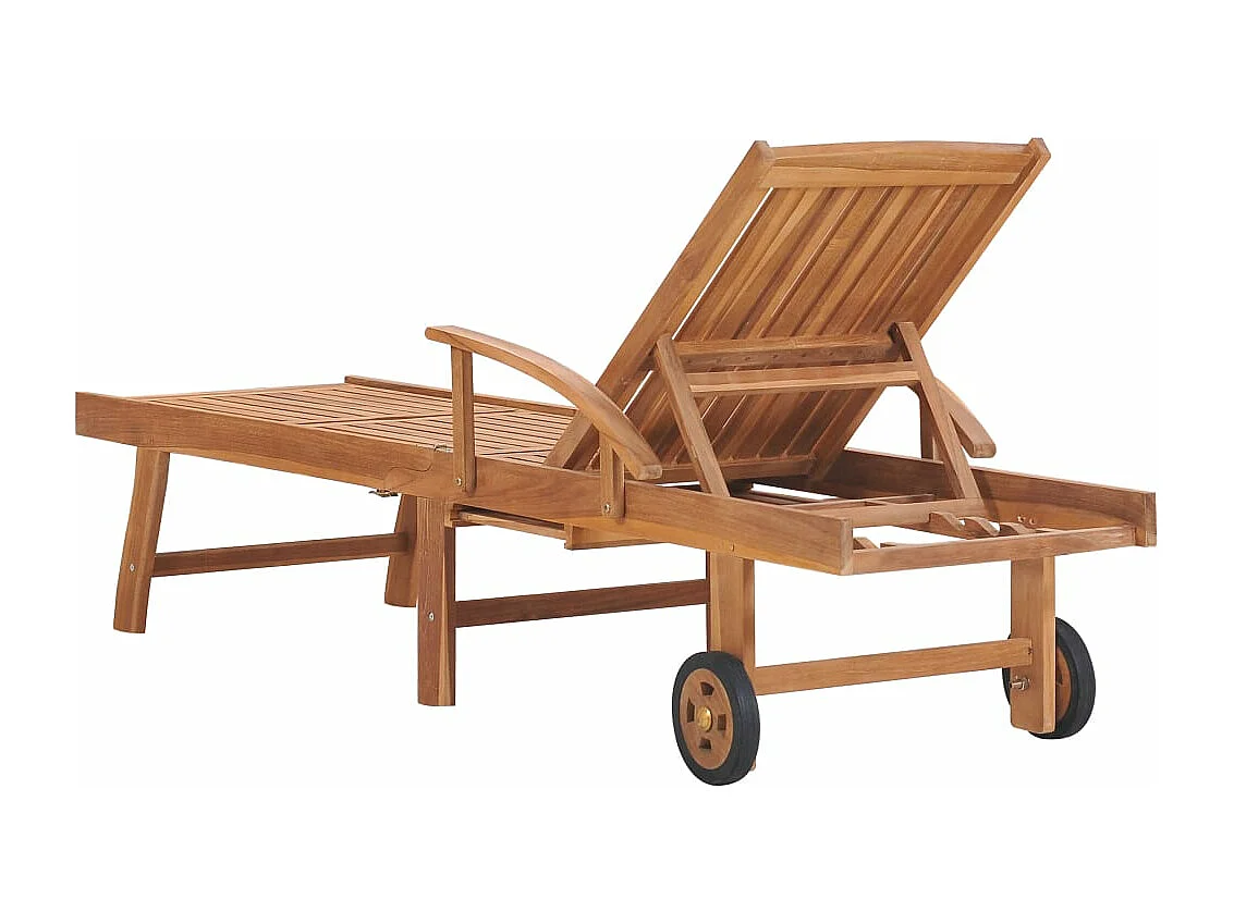 Tumbona tumbona tumbona cama de jardín 200 cm muebles de exterior para terraza con cojín color topo madera maciza de teca 02_0012536