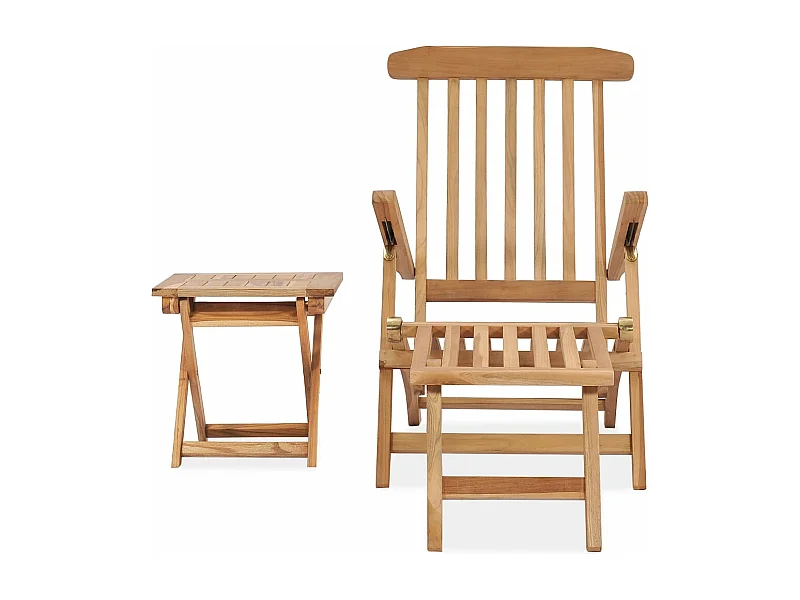 Sdraio sedia a sdraio lettino da giardino prendisole terrazza arredamento da esterno con poggiapiedi e tavolo 159 x 58 x 91 cm legno di teak 02_0012586