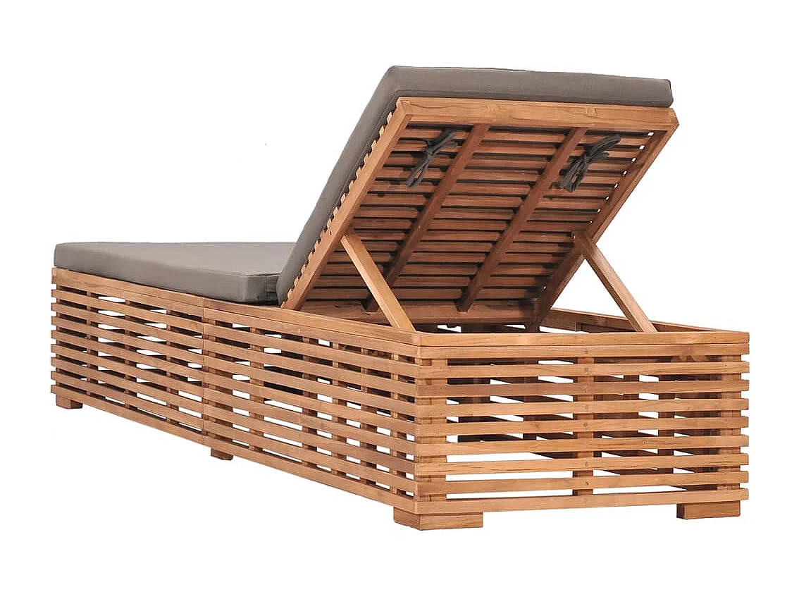 Tumbona tumbona tumbona cama de jardín terraza muebles de exterior con cojín gris oscuro madera maciza de teca 02_0012491