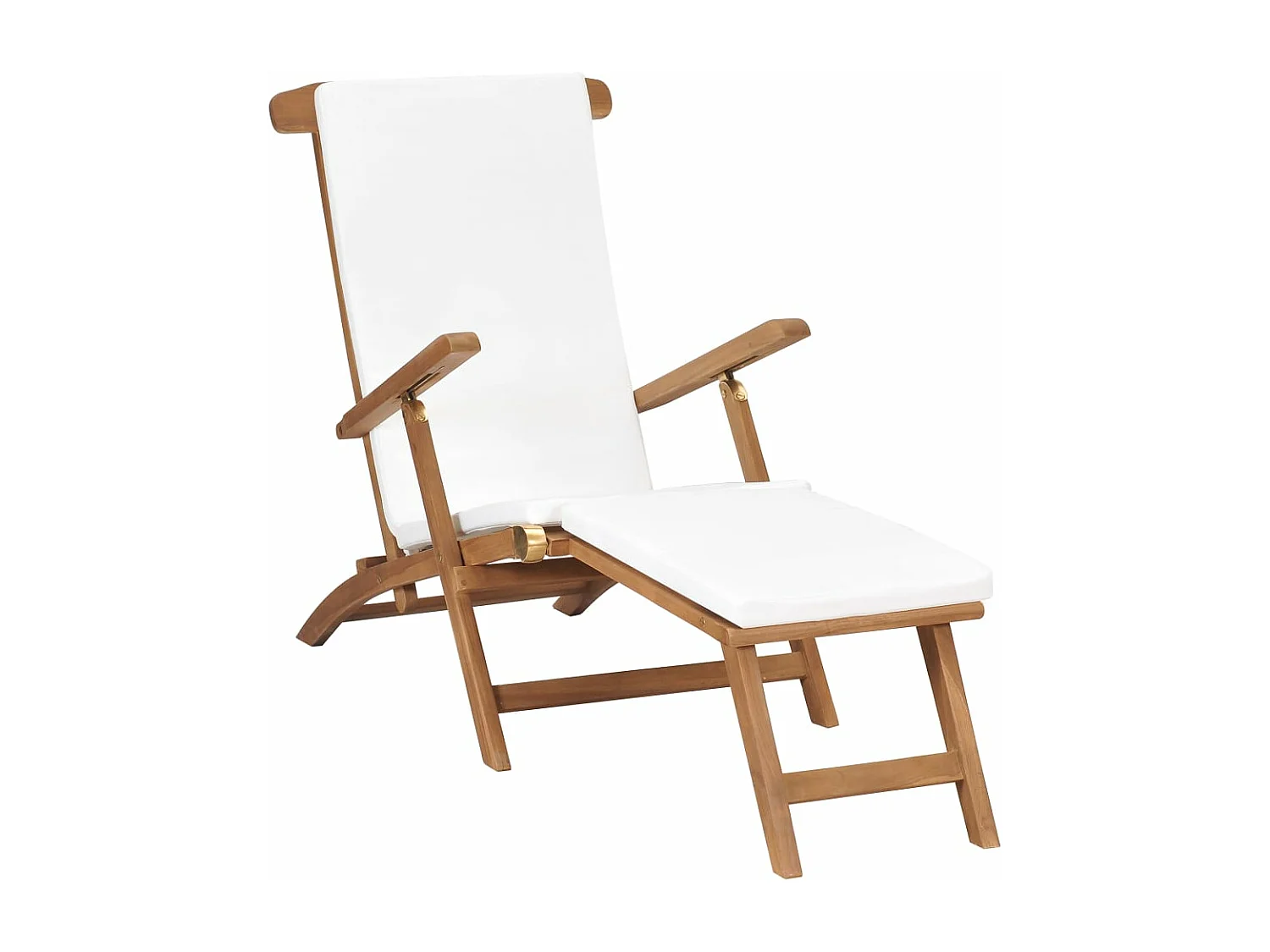 Espreguiçadeira espreguiçadeira espreguiçadeira jardim cama terraço móveis de exterior com almofada branca creme madeira maciça de teca 02_0012304