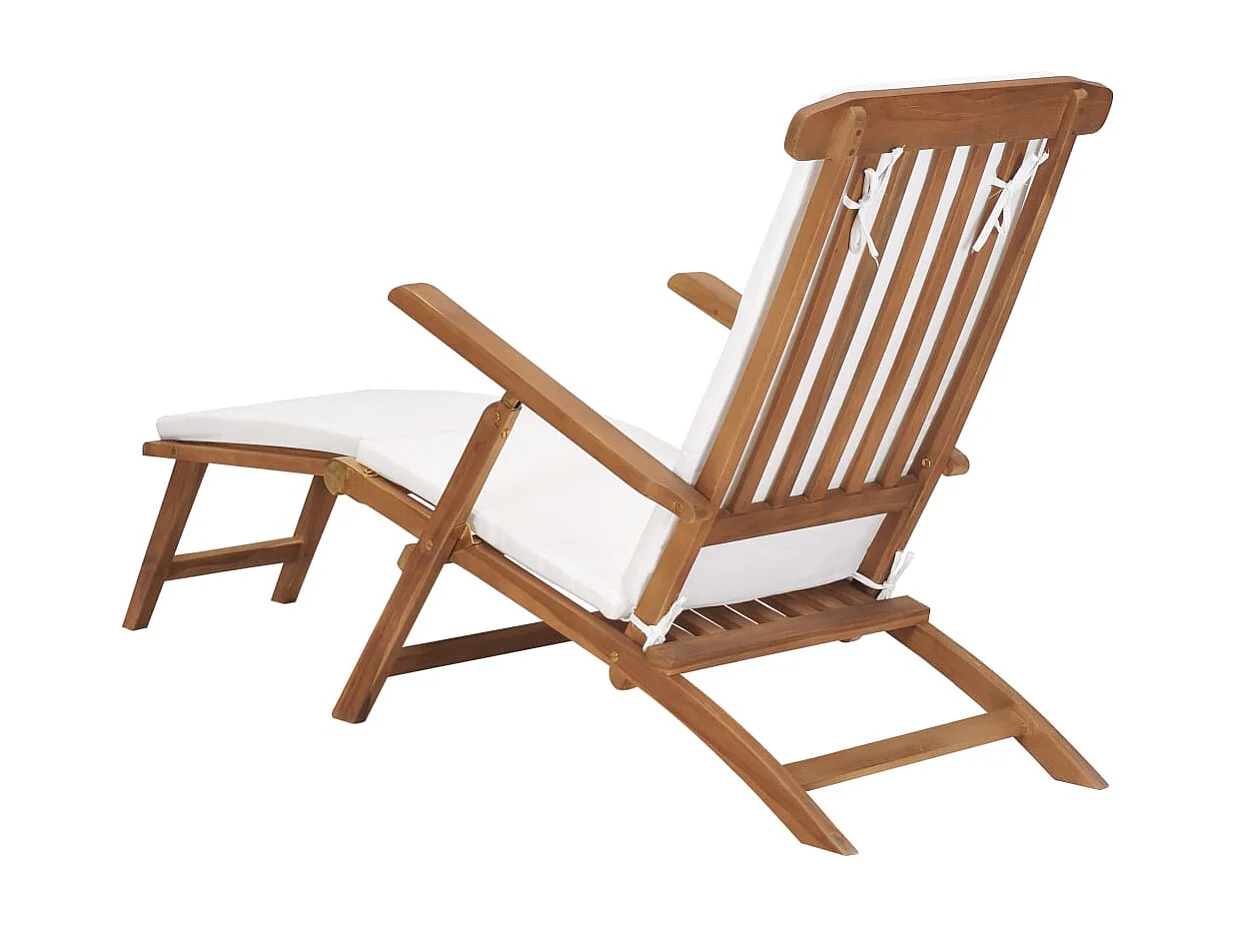 Espreguiçadeira espreguiçadeira espreguiçadeira jardim cama terraço móveis de exterior com almofada branca creme madeira maciça de teca 02_0012304