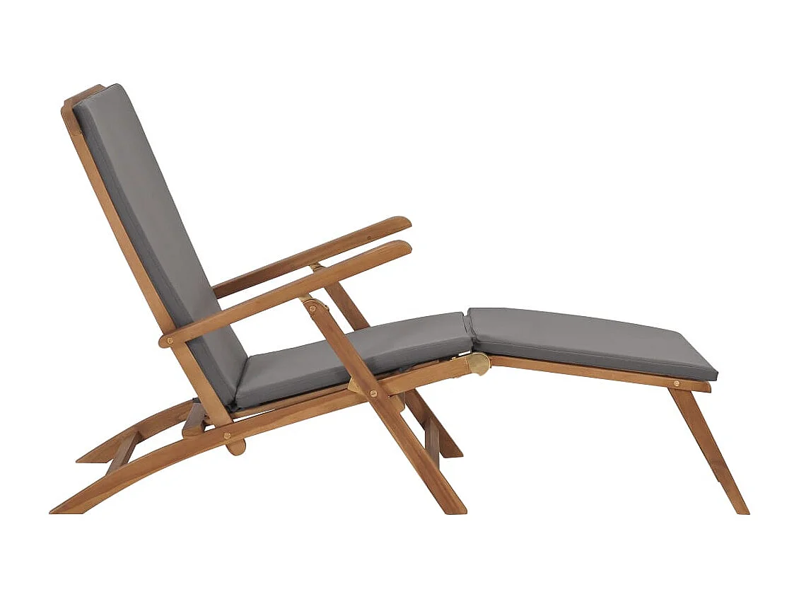 Tumbona tumbona tumbona cama de jardín terraza muebles de exterior 152 cm con cojín gris oscuro madera maciza de teca 02_0012490