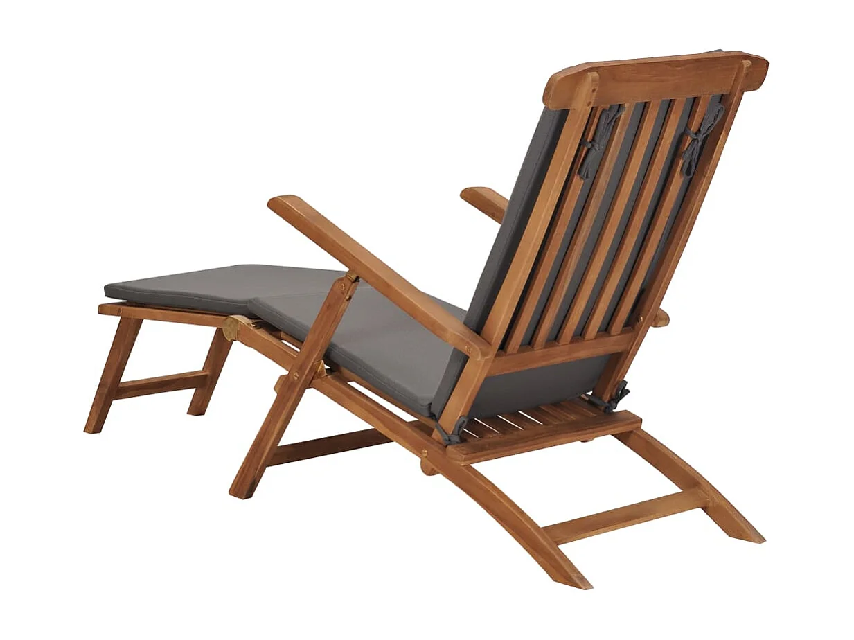Tumbona tumbona tumbona cama de jardín terraza muebles de exterior 152 cm con cojín gris oscuro madera maciza de teca 02_0012490