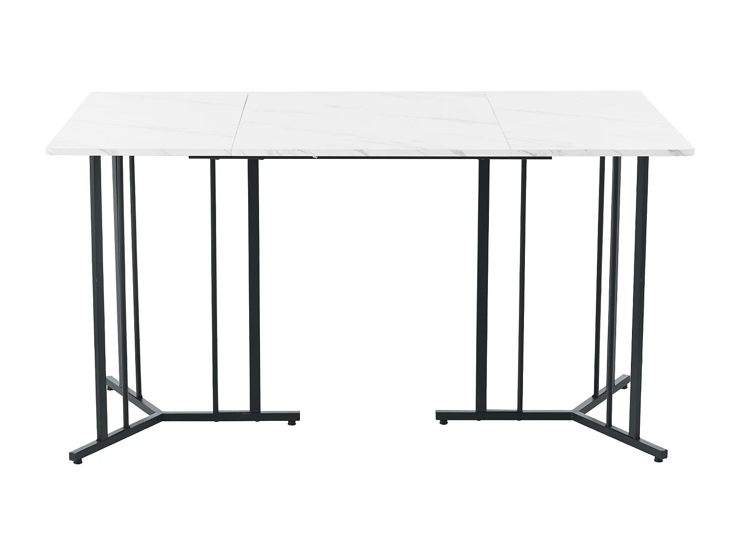 Table à manger 140x80 cm avec pieds réglables - structure en métal - placage à motif de marbre - Blanc & Noir