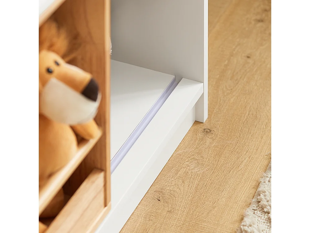 SoBuy Kinderboekenkast, boekenplank met schuifdeur, speelgoedplank, opbergmeubel voor kinderslaapkamer, speelkamer, kinderdagverblijf, wit 63 x 35 x 80 cm, KMB98-W