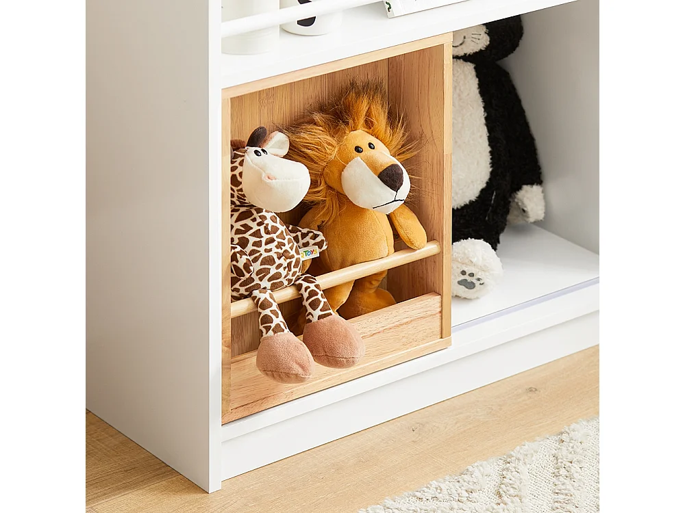 SoBuy KMB98-W Bibliothèque Enfants Étagère à Livres avec Porte Coulissante, Étagère pour Jouets