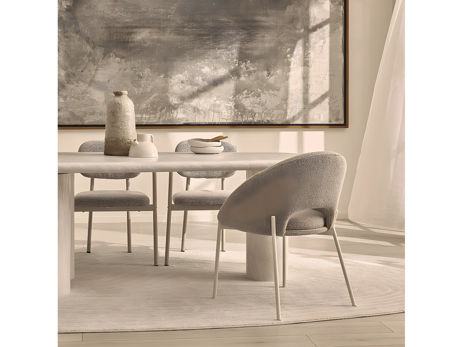 Frida - Lot de 2 chaises en tissu bouclette et métal - Beige