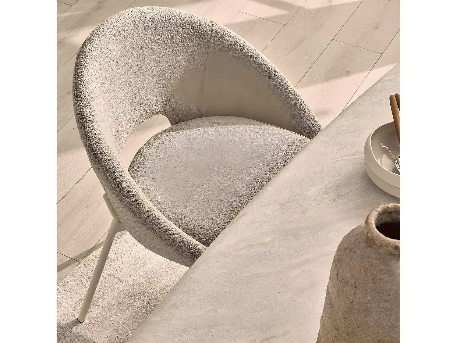 Frida - Lot de 2 chaises en tissu bouclette et métal - Beige