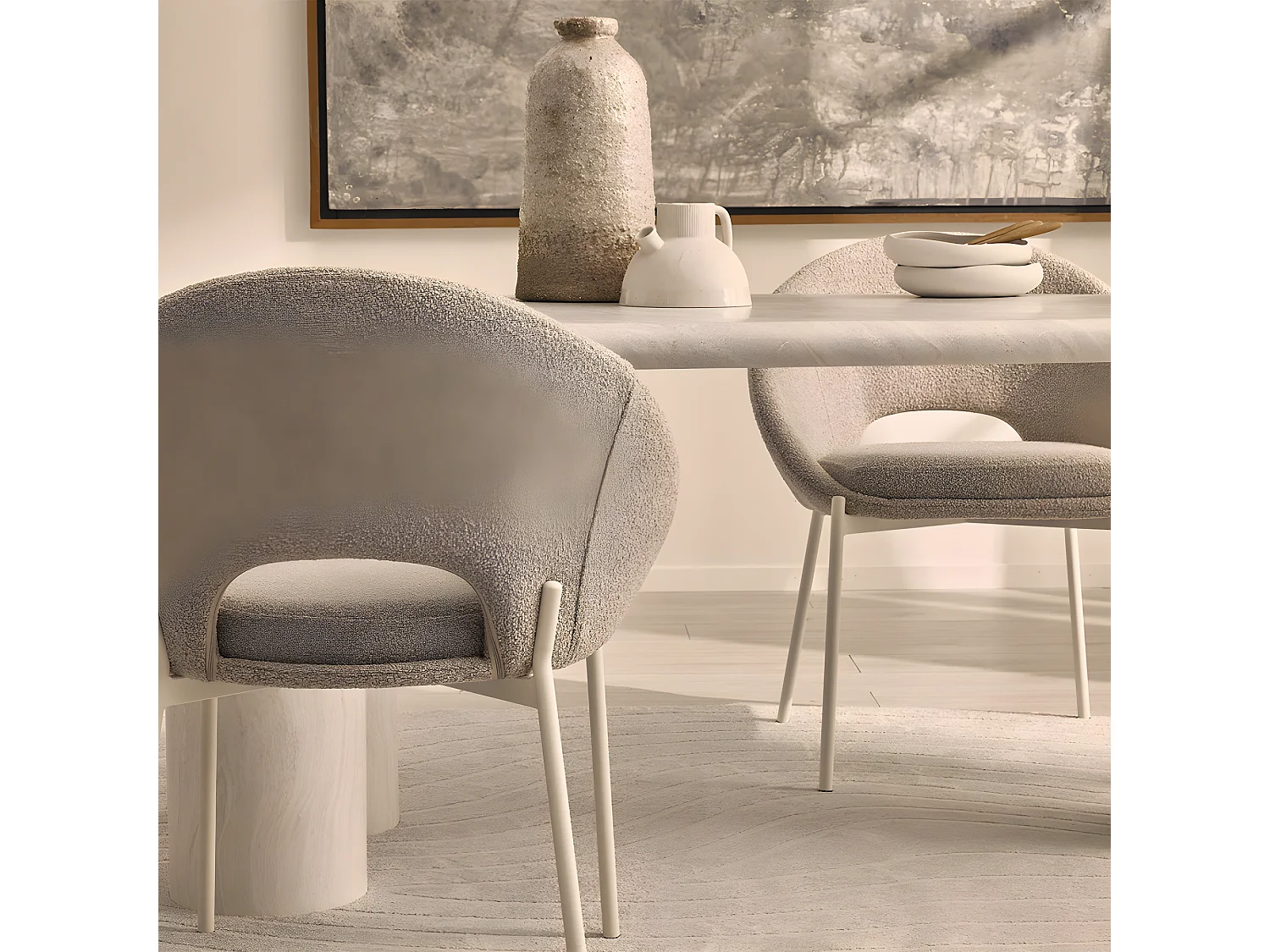 Frida - Lot de 2 chaises en tissu bouclette et métal - Beige