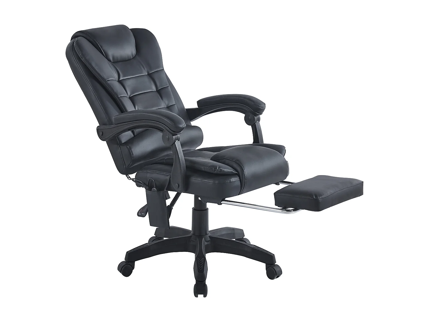 VCM Massage Chauffage Chaise de bureau Chaise de bureau pivotante Fauteuil de direction repose-pieds Chaise de jeu Alasko Plus (noir)