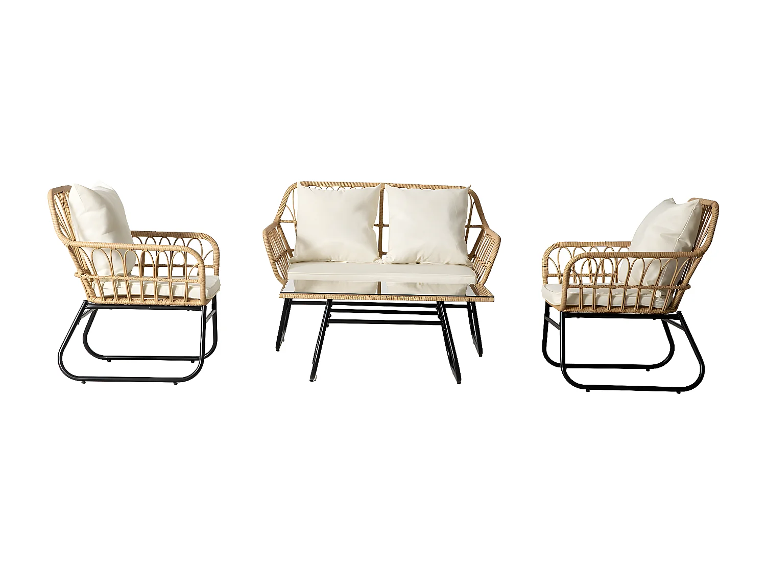 Salon de jardin rotin "Melo" - 4 personnes - Blanc/Marron