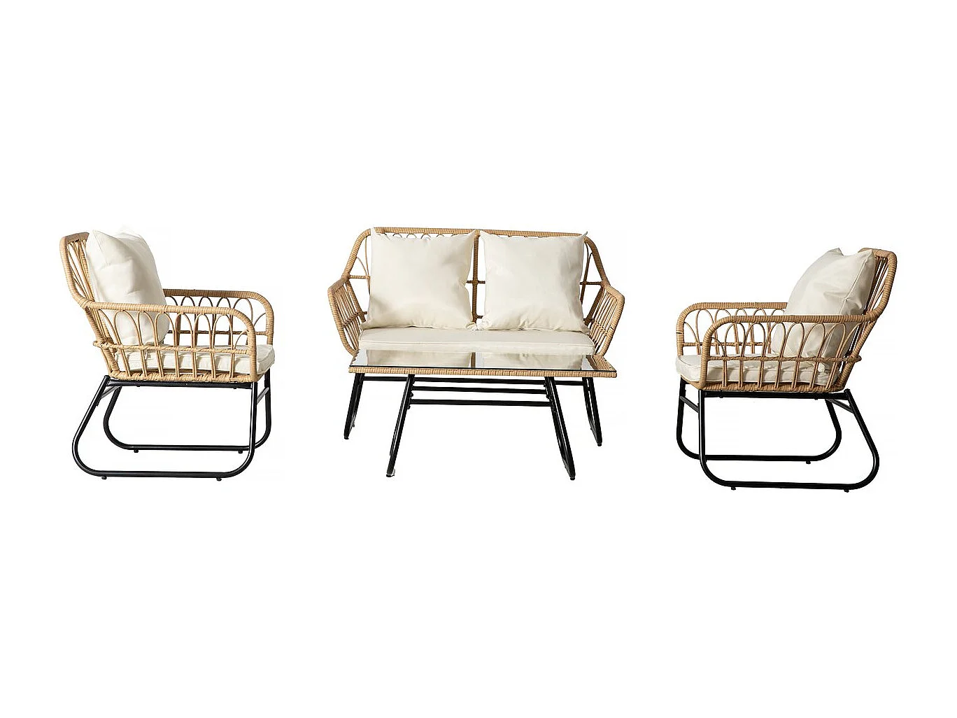 Rotan tuinset "Melo" voor 4 personen - Zwart/Bamboe