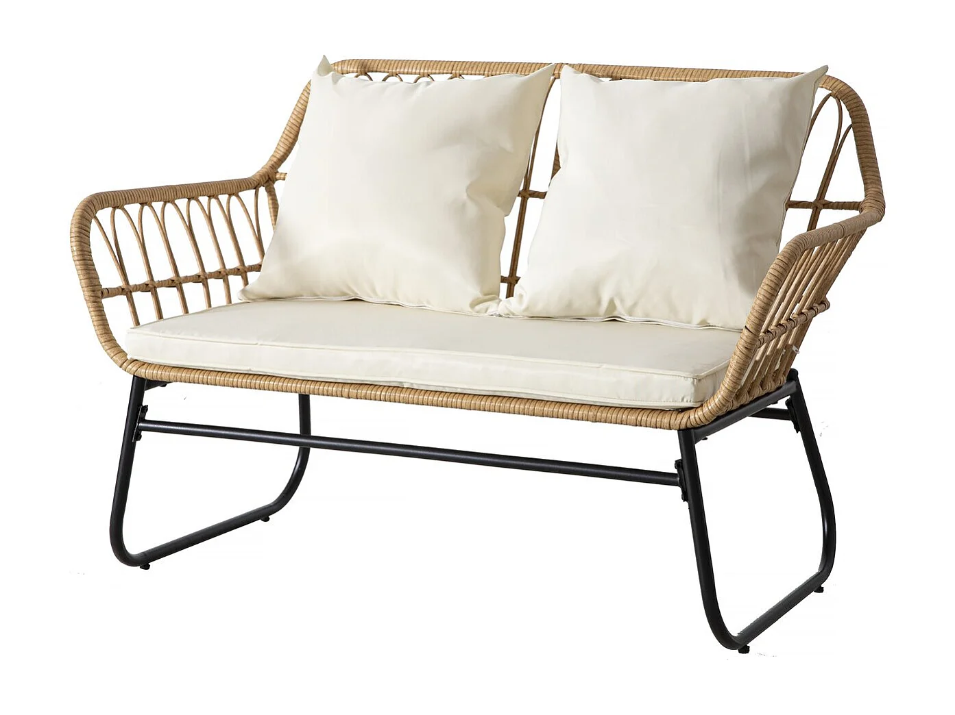 Rotan tuinset "Melo" voor 4 personen - Zwart/Bamboe