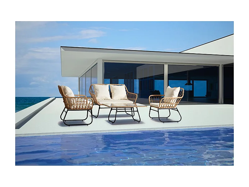 Gartensalon aus Rattan "Melo" - 4-Sitzer - Weiß/Braun