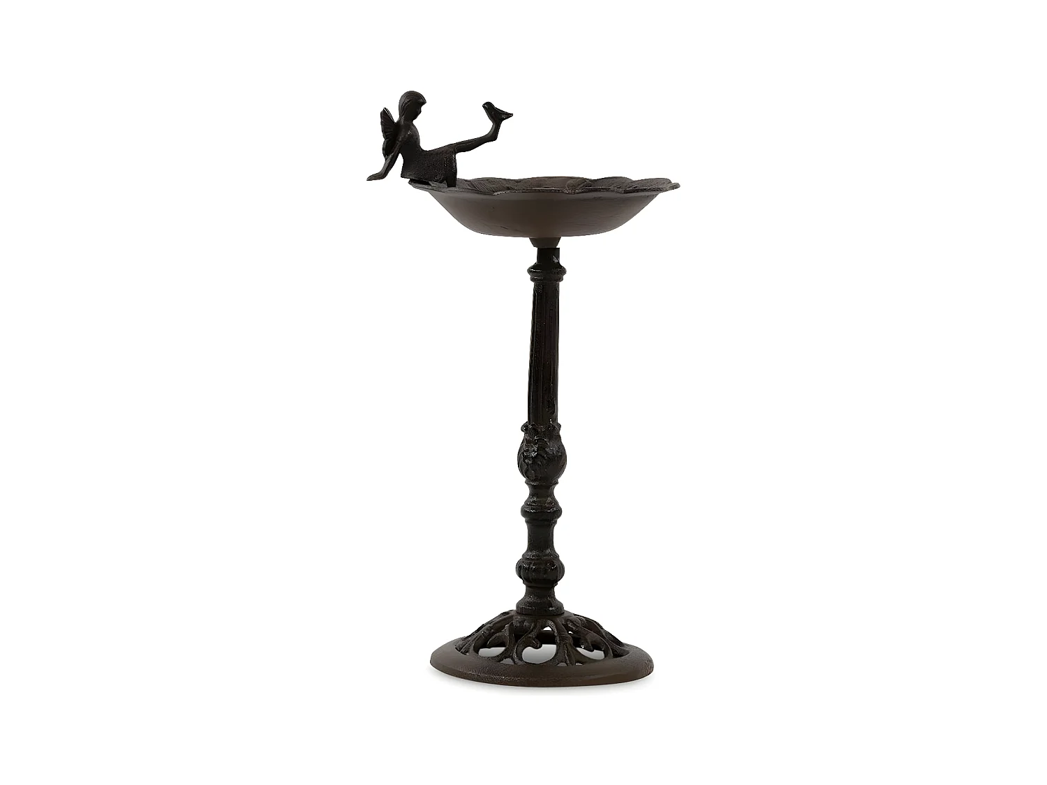Abreuvoir oiseau ange sur pied fonte Fonte Marron - Décoration d'Autrefois