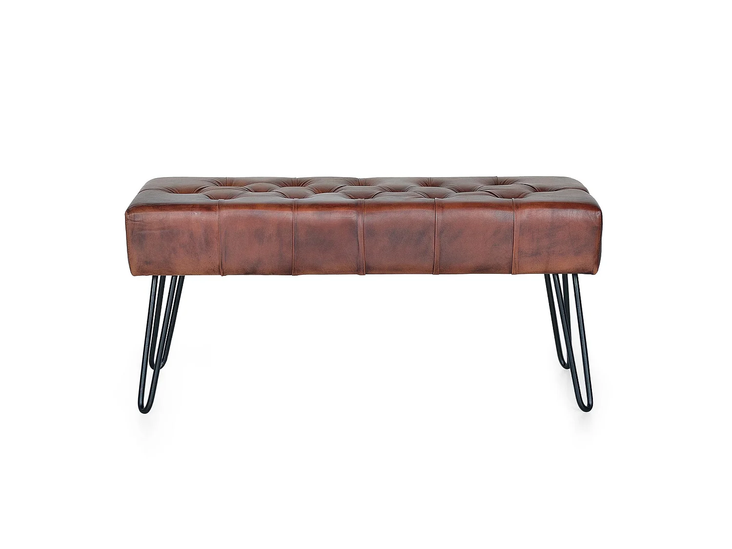 Banc en cuir de chèvre 96 cm, style industriel moderne - 45 x 96 x 40