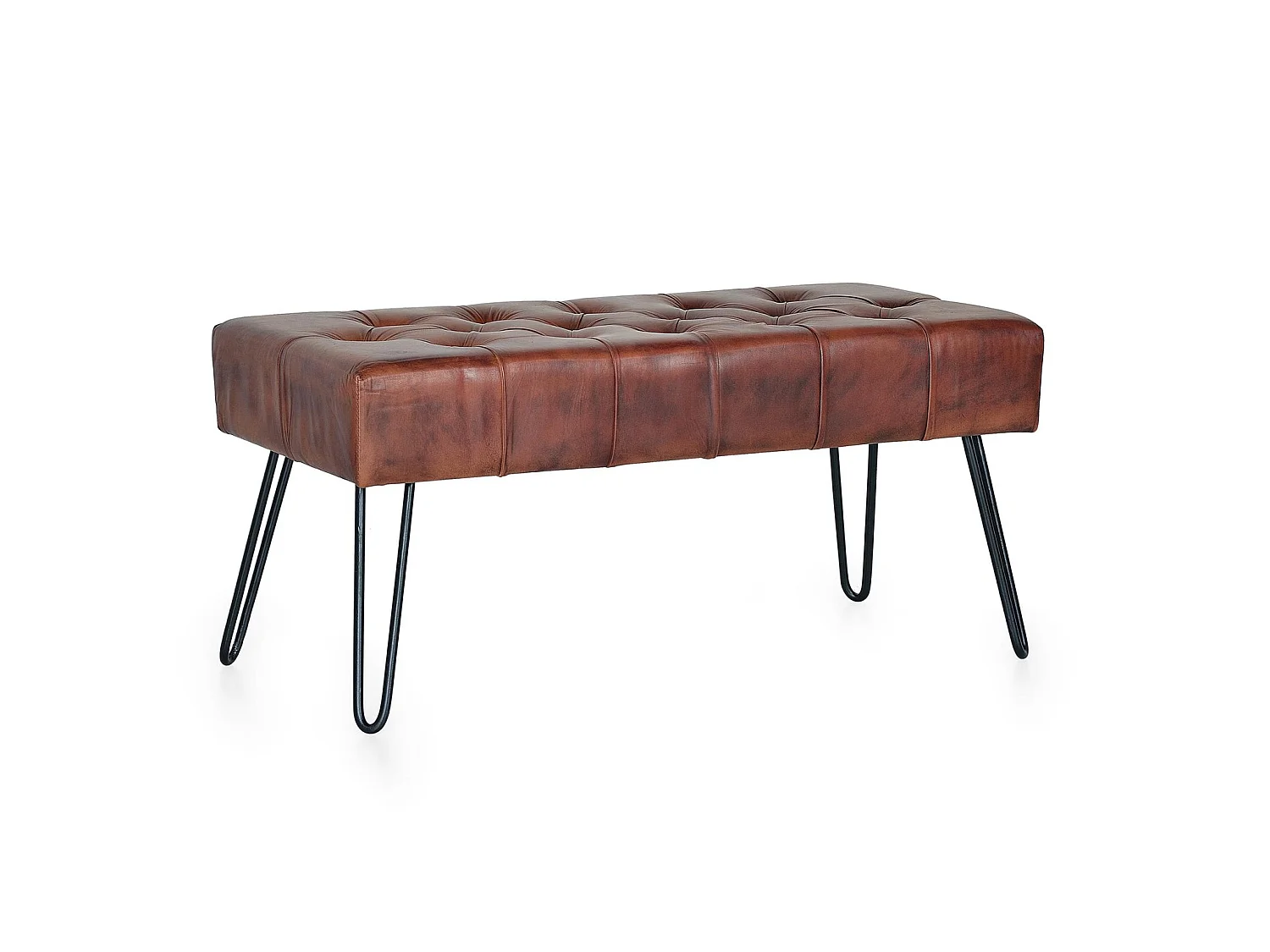 Banc en cuir de chèvre 96 cm, style industriel moderne - 45 x 96 x 40