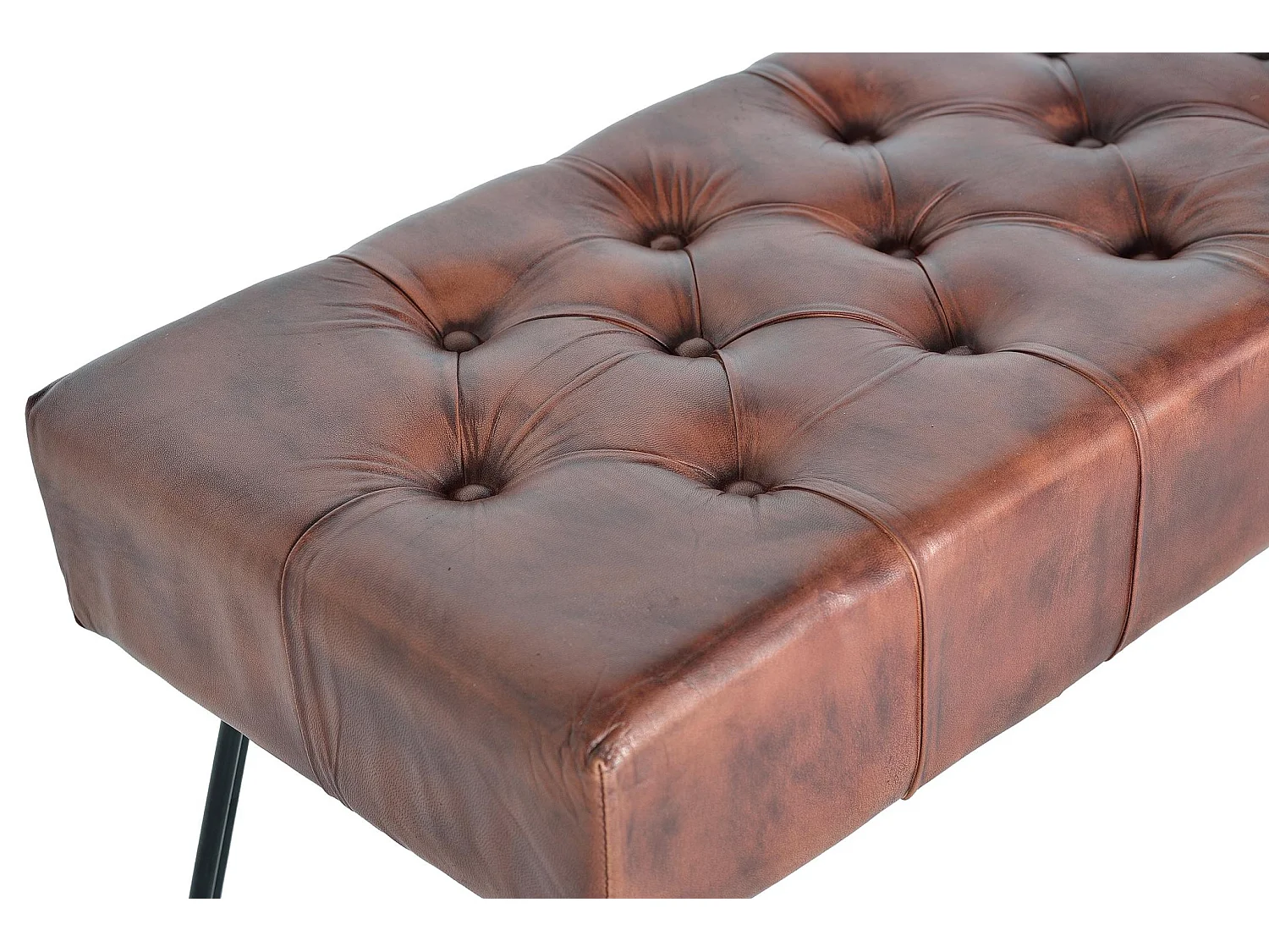 Banc en cuir de chèvre 96 cm, style industriel moderne - 45 x 96 x 40