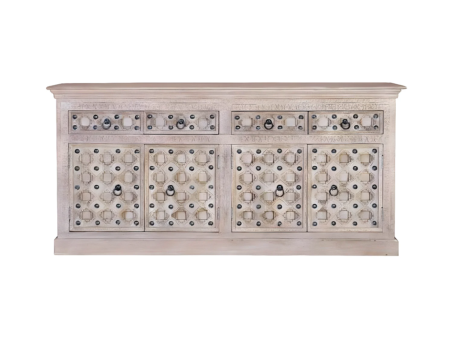 Bahut 4 tiroirs Bois-Fer Blanc - Yzaline Décoration d'Autrefois