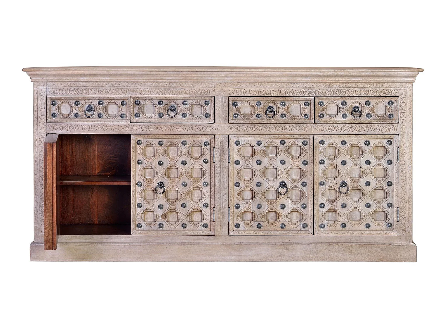 Buffet en bois de manguier de style méditerranéen moderne - 92 x 190 x 40