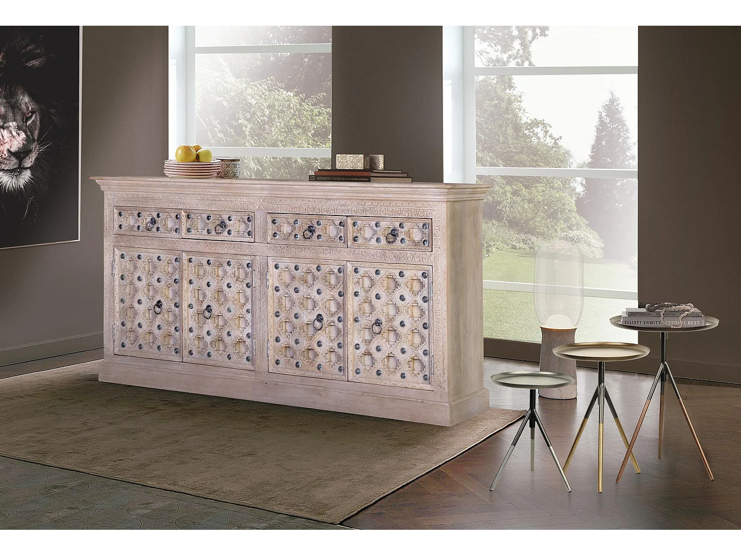 Buffet en bois de manguier de style méditerranéen moderne - 92 x 190 x 40