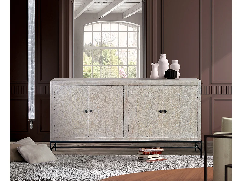 Aparador madera de mango blanco envejecido 90x170x39