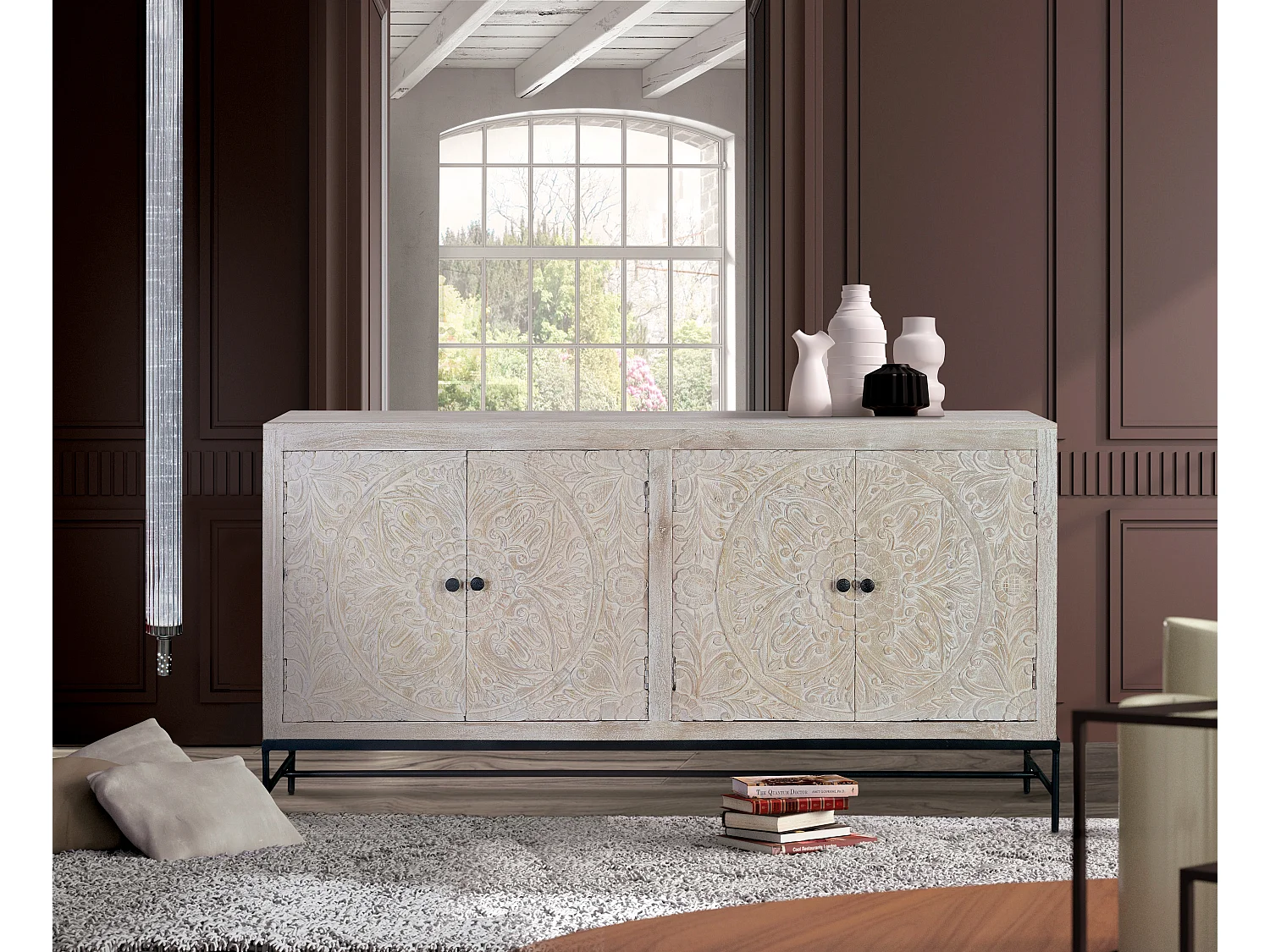 Buffet en manguier blanc vieilli