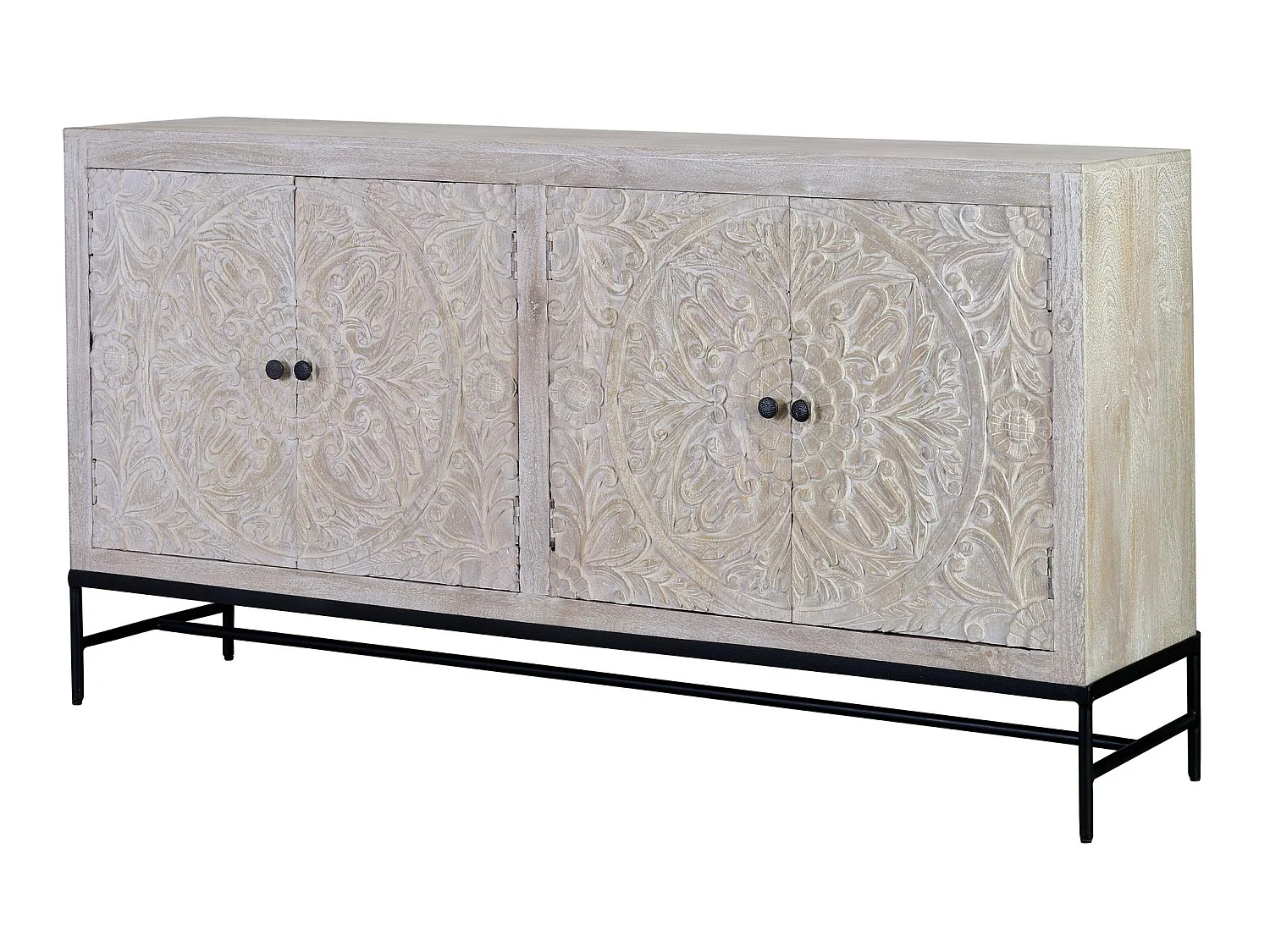 Buffet moderne de style méditerranéen en bois de manguier - 90 x 170 x 39