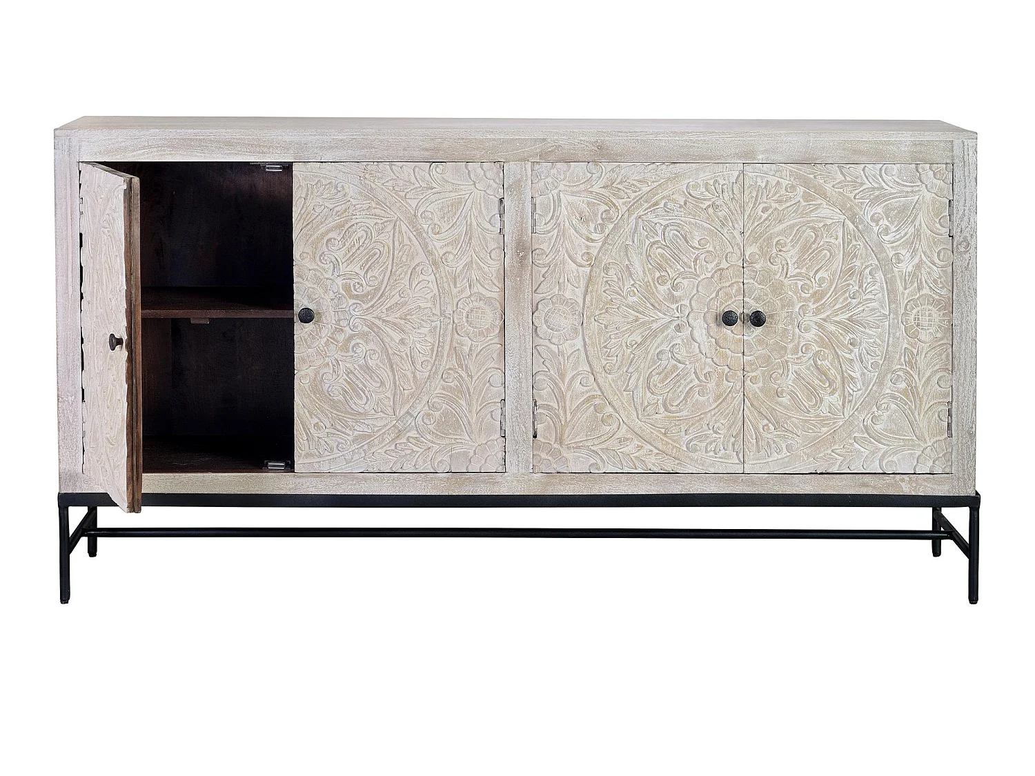 Buffet moderne de style méditerranéen en bois de manguier - 90 x 170 x 39