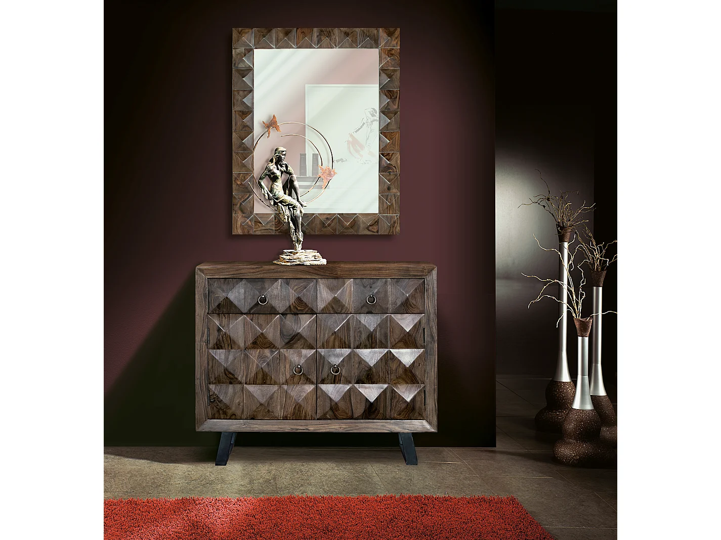 Credenza a 2 cassetti e 2 ante in massello di palissandro