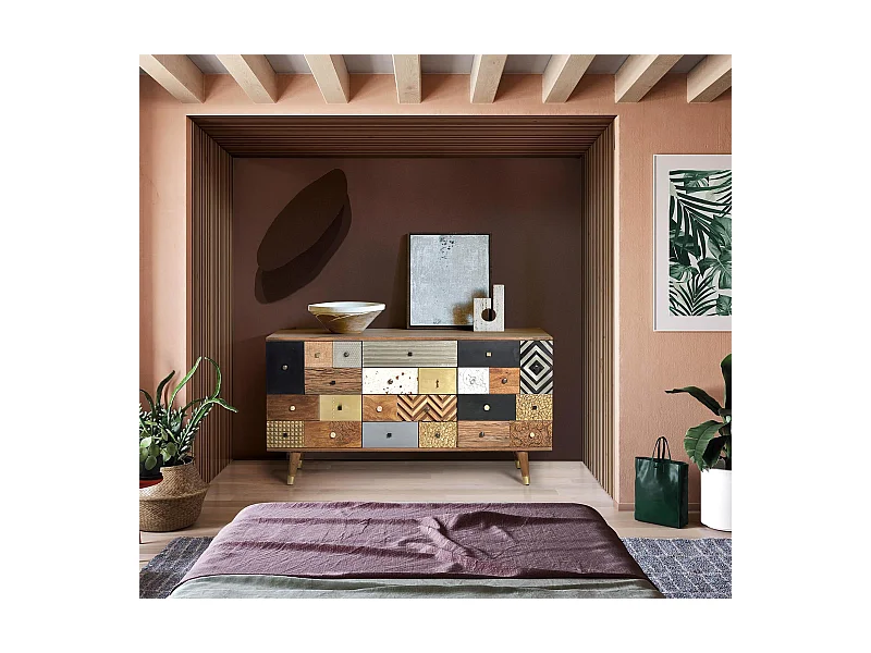 Komoda z drewna mango i wielokolorowymi detalami