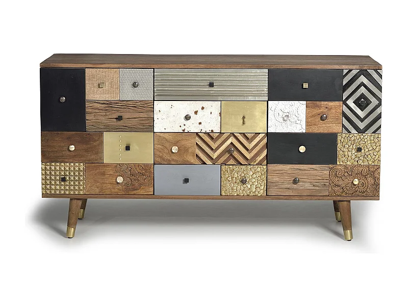 Buffet en bois de manguier et détails multicolores