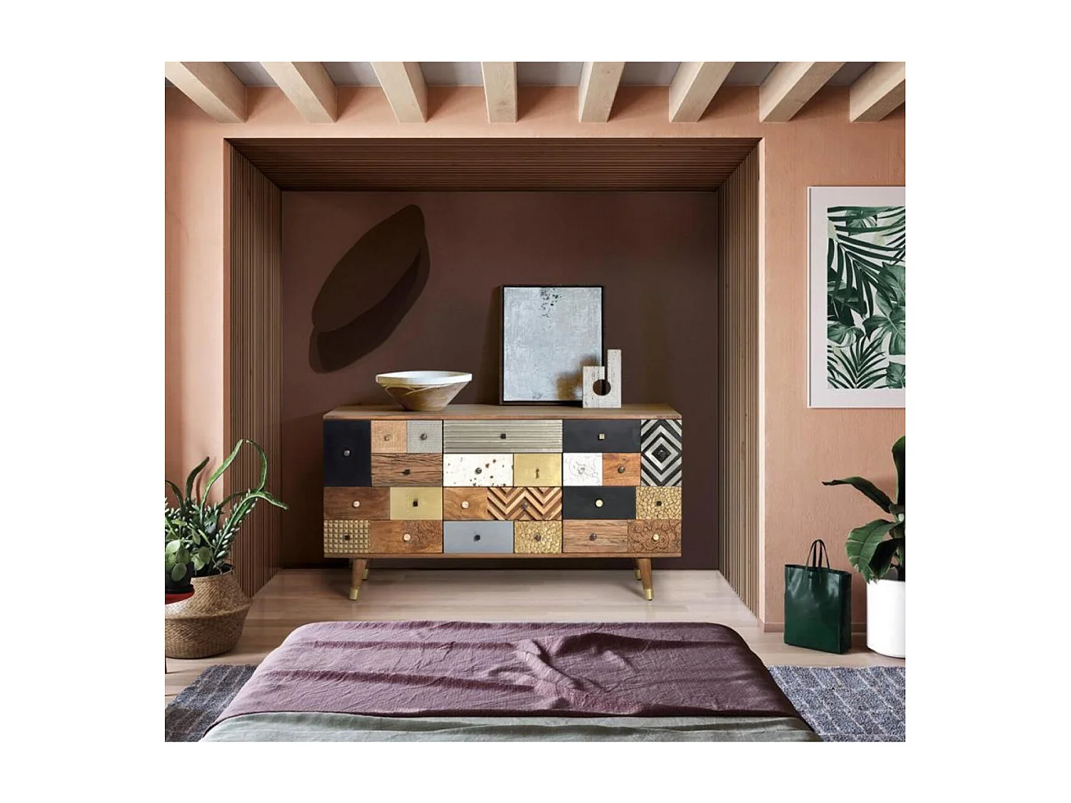 aparelho em madeira de mangueira e detalhes multicoloridos 80x150x40