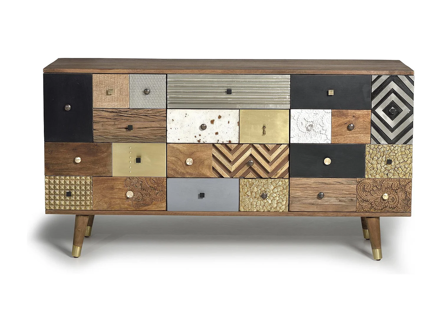 Buffet en bois de manguier et détails multicolores