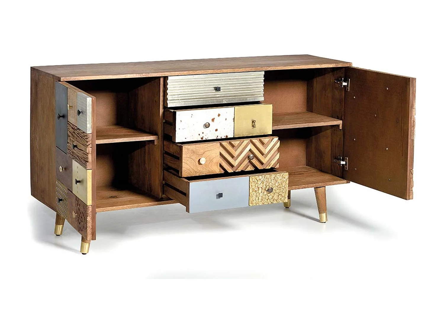 Buffet en bois de manguier et détails multicolores